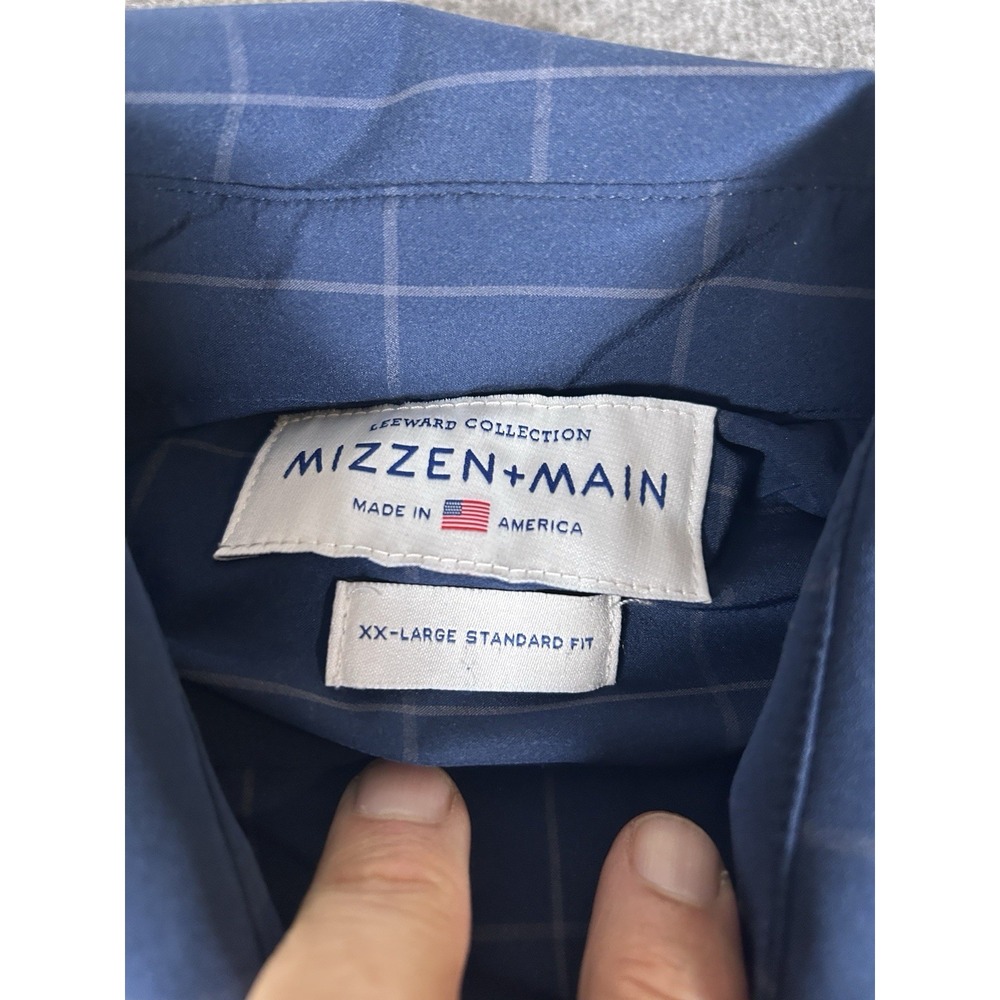 Mizzen+Main Shirt Mens XXL Blue Check Performance Trim Button‎ Up Standard Fit - Picture 3 of 8